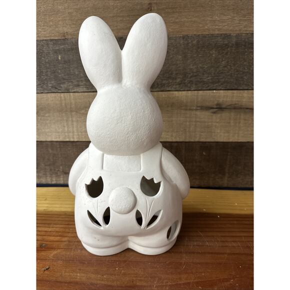Unpainted Ceramic Bisque Bunny In Overalls Light Ready To Paint 12” - Picture 3 of 6